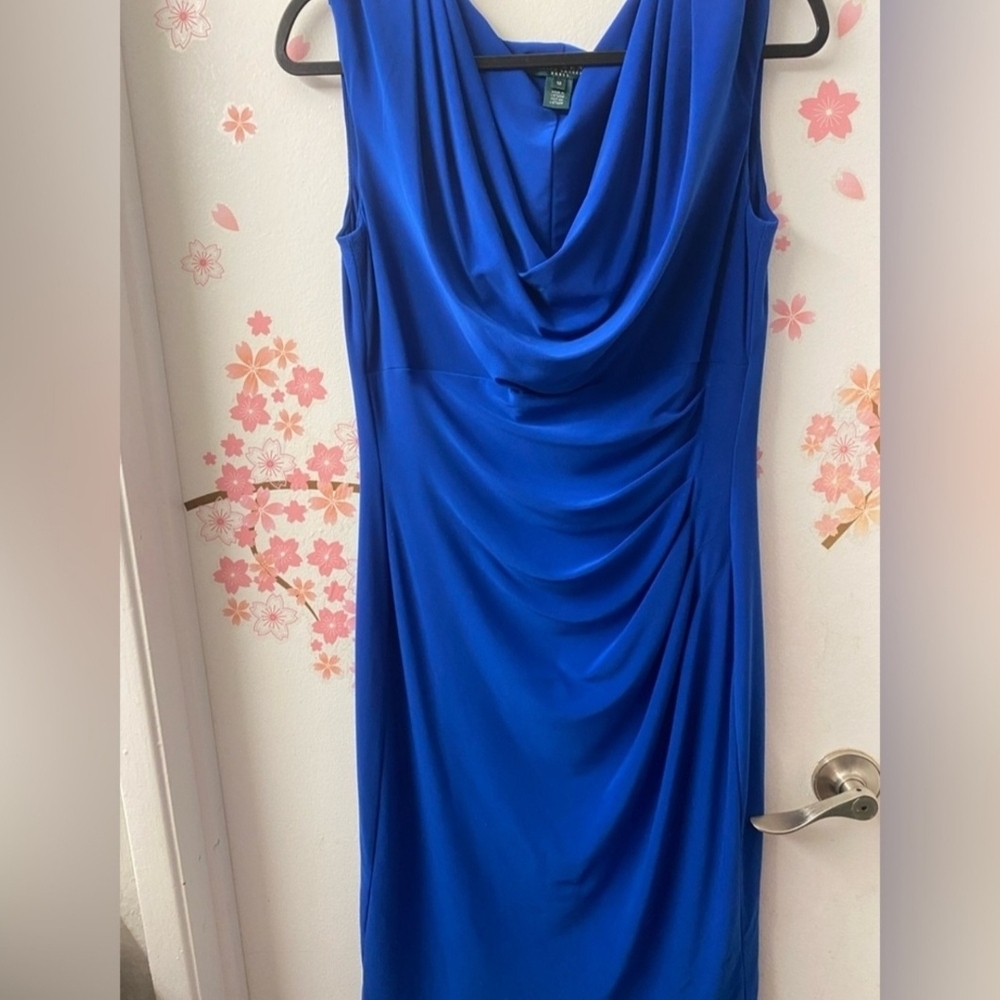 Lauren Blue Gathered Bodice Sleeveless Dress Size 10 Preloved